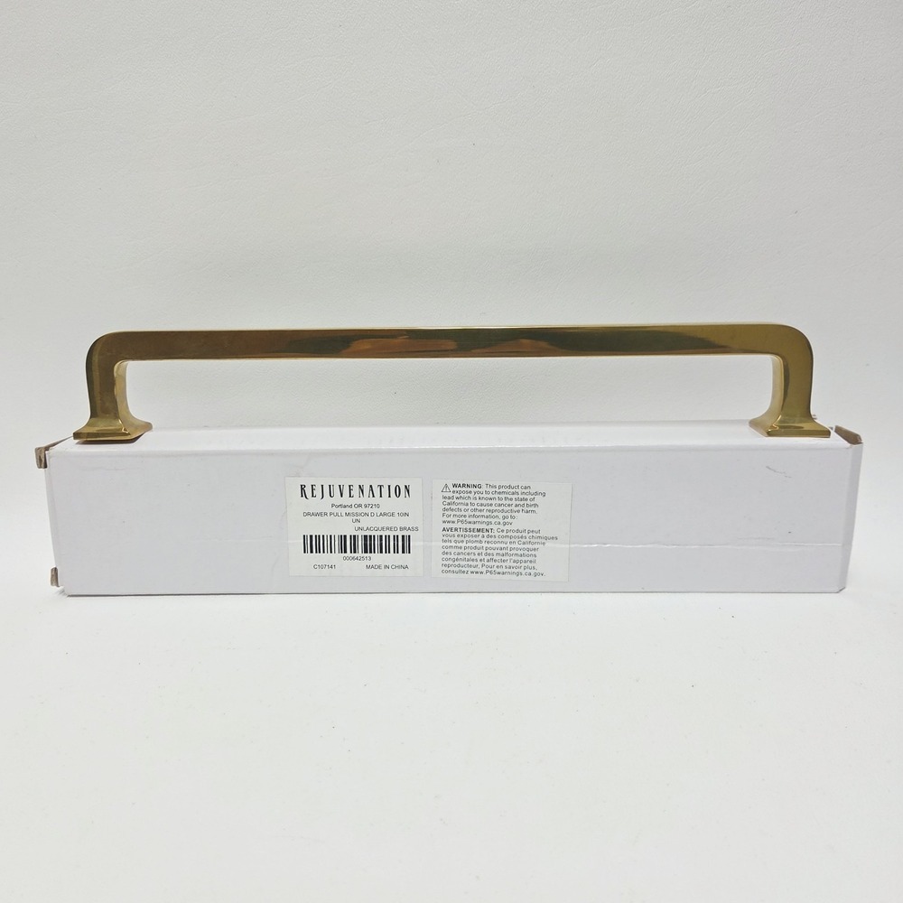 Rejuvenation Drawer Pull Mission D Large 10" Unlacquered Brass NEW